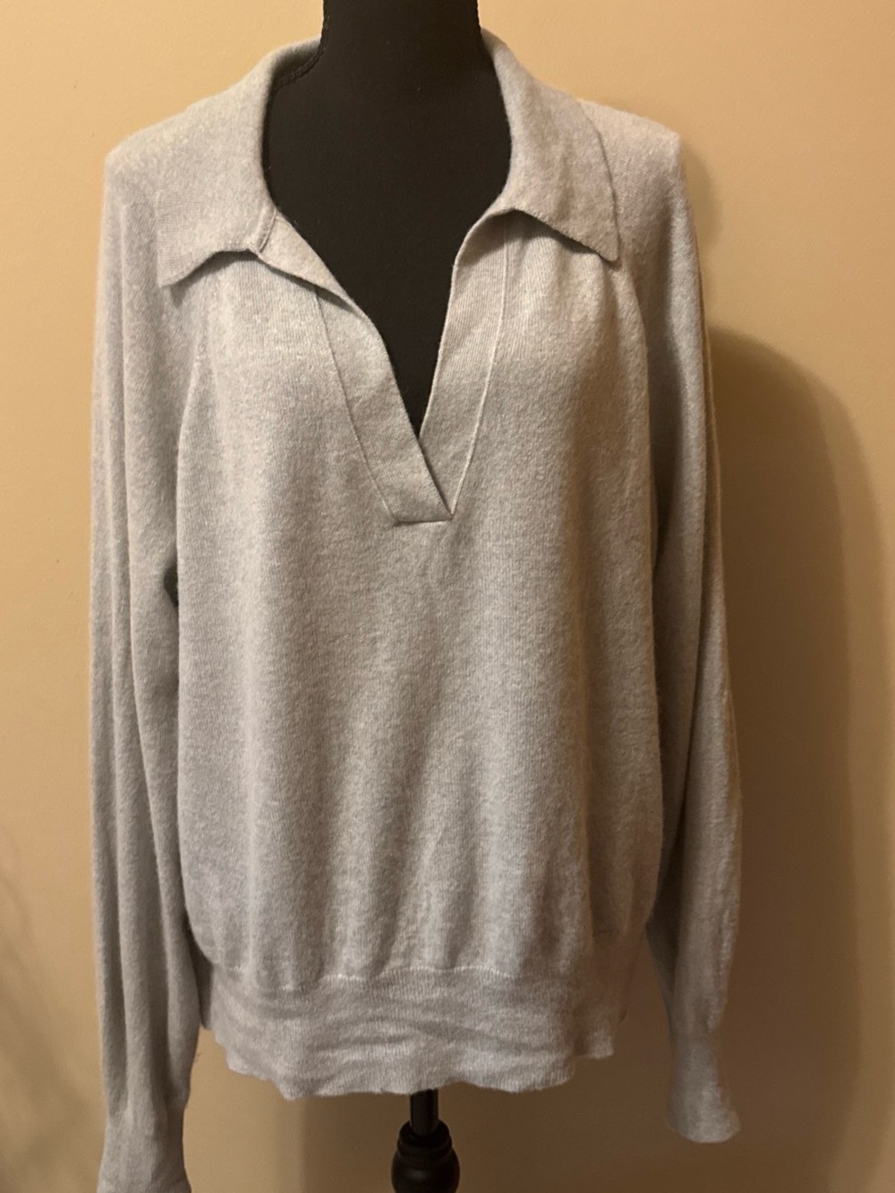 J. Crew Light Gray Collared V-Neck Sweater